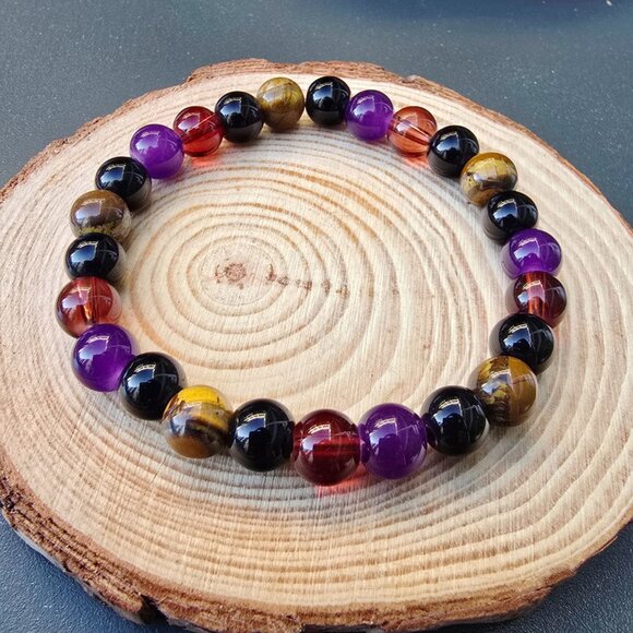 Handmade ✦ 8mm Bracelet ✦ Amethyst Tiger’s Eye Black Tourmaline Citrine Obsidian - Picture 6 of 7